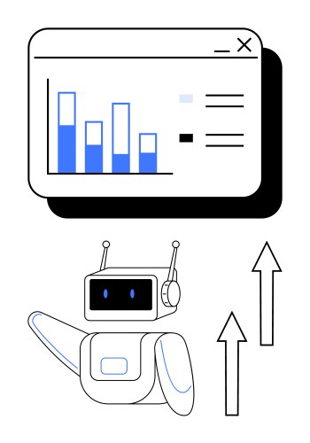 Robot analyzing data with bar chart and upward vector image