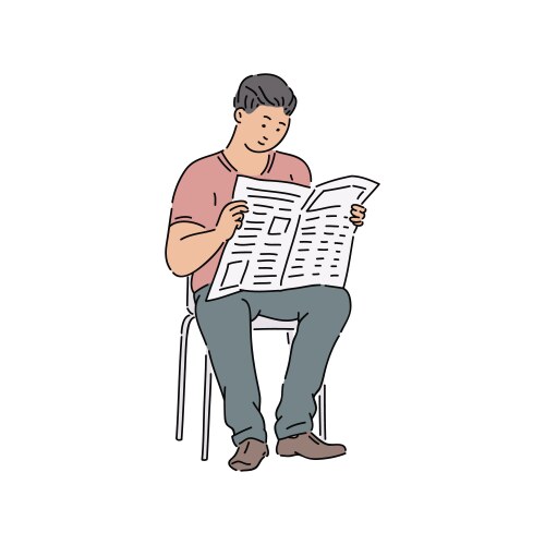 Man Reading Newspaper - Sketch Style Vector Image