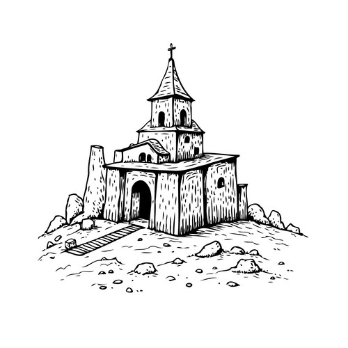 Rustic Stone Church Sketch Vector Image