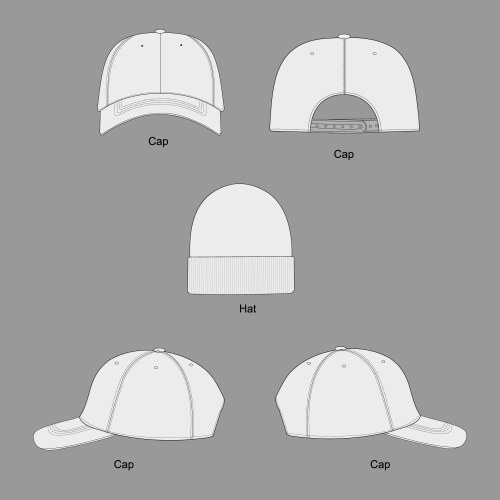 Set of hats plain baseball cap trucker hat Vector Image