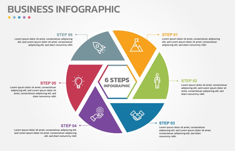 Visual data presentation cycle diagram with 6 vector image