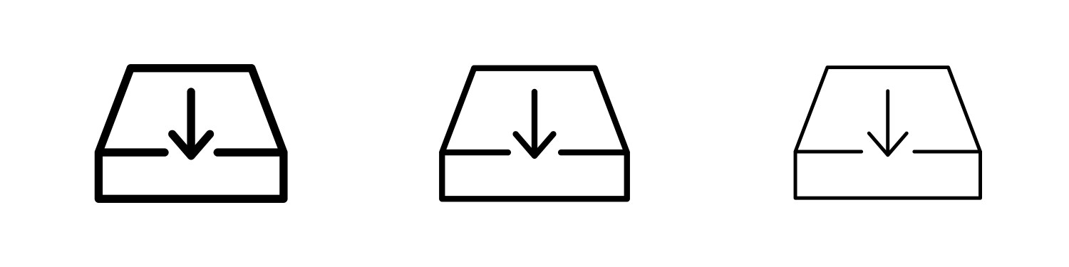 Inbox icons in three different stroke lines vector image