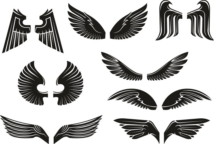 Tribal Heraldic Wing Set Vector Image