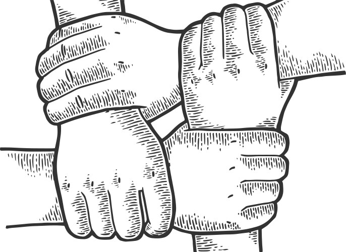 Four hand knot sketch engraving Vector Image