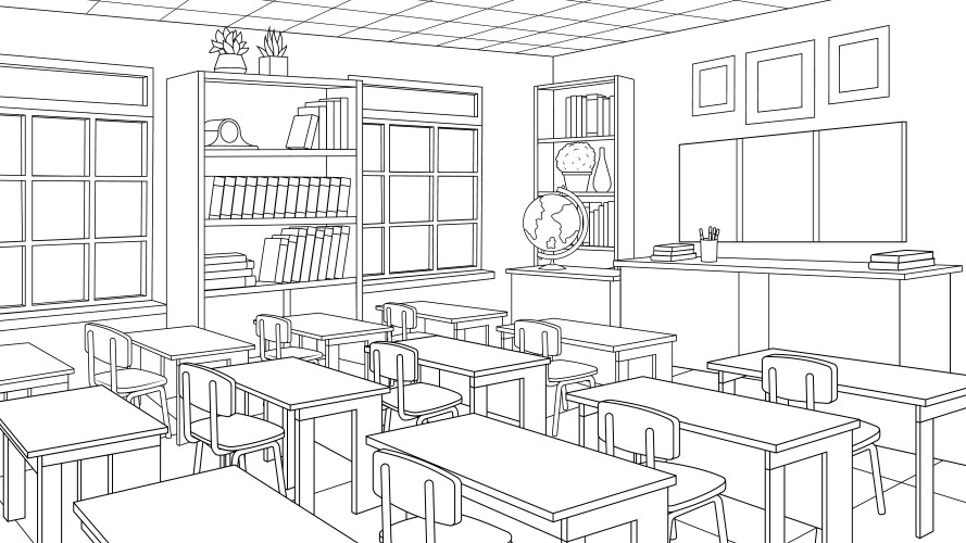 Empty Classroom Clipart Black And White Classroom With School Chairs