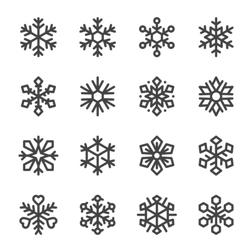Black snowflake icons set Royalty Free Vector Image