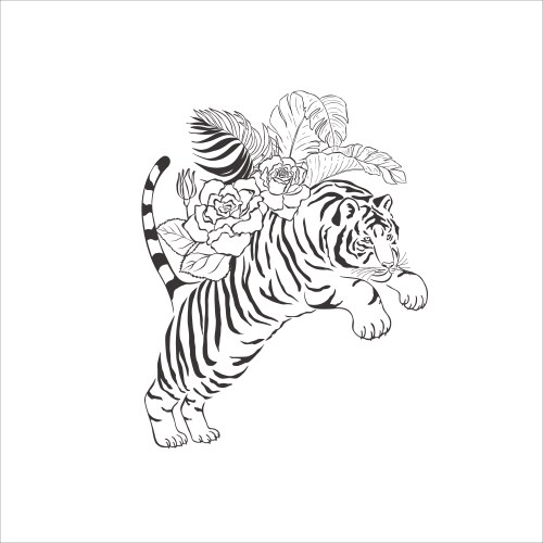 Elegant Tiger with Floral Accents Vector Image