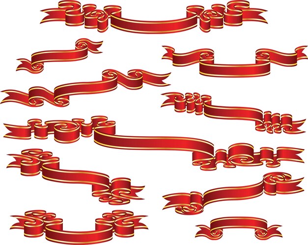 Red ribbons set isolated white background Vector Image