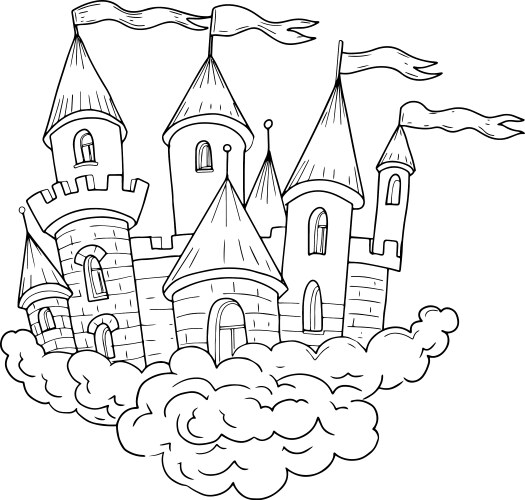 Coloring book castle in the clouds hand drawn fair Vector Image