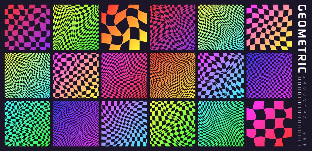 Groovy checkered pattern colorful distorted tiled vector image