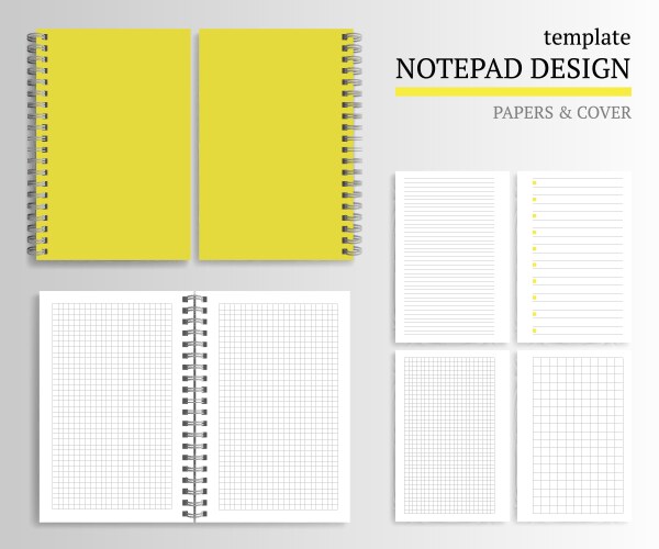 template of notebook cover and papers vector image