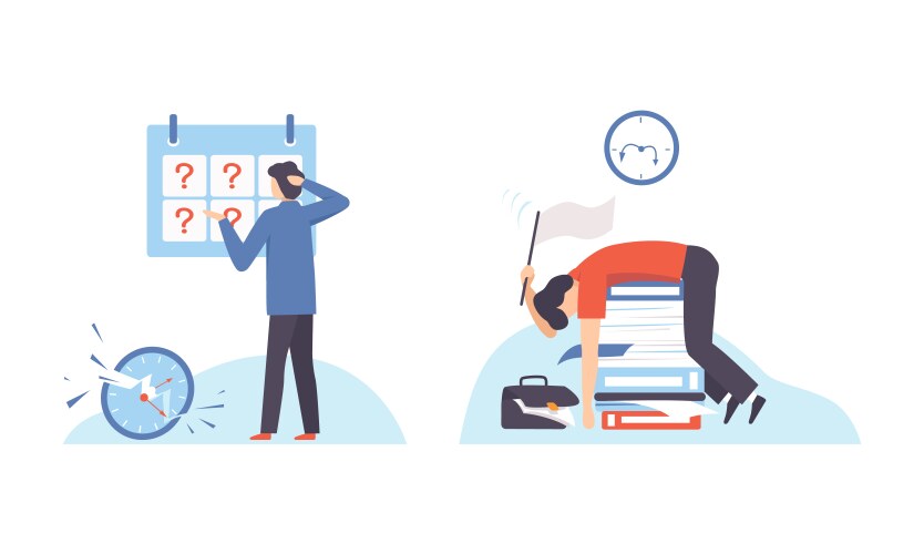 Man with breaking clock dial failing handling vector image