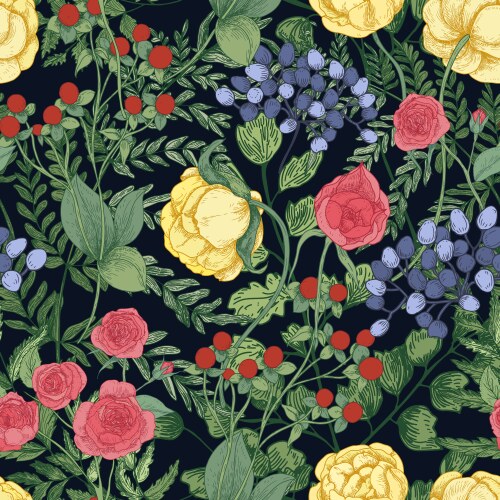 Romantic Botanical Garden Pattern Vector Image