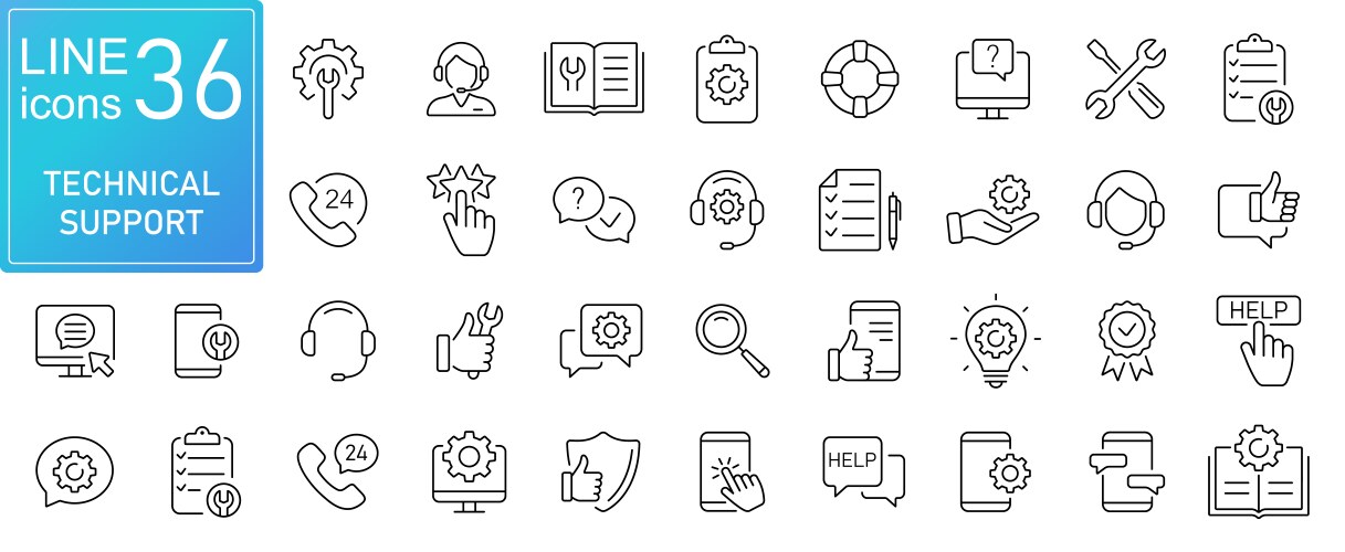 Technical support line icons set modern outline vector image