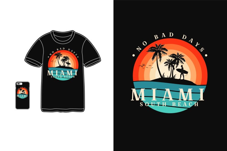 Miami Beach Retro T-Shirt Silhouette Vector Image