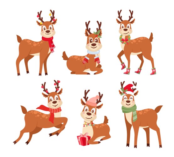 Cute Reindeer Flat Set Vector Image