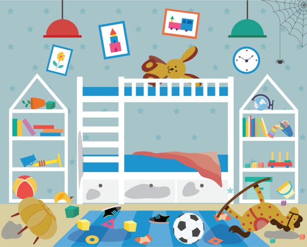 Dirty messy children room with scattered things vector image