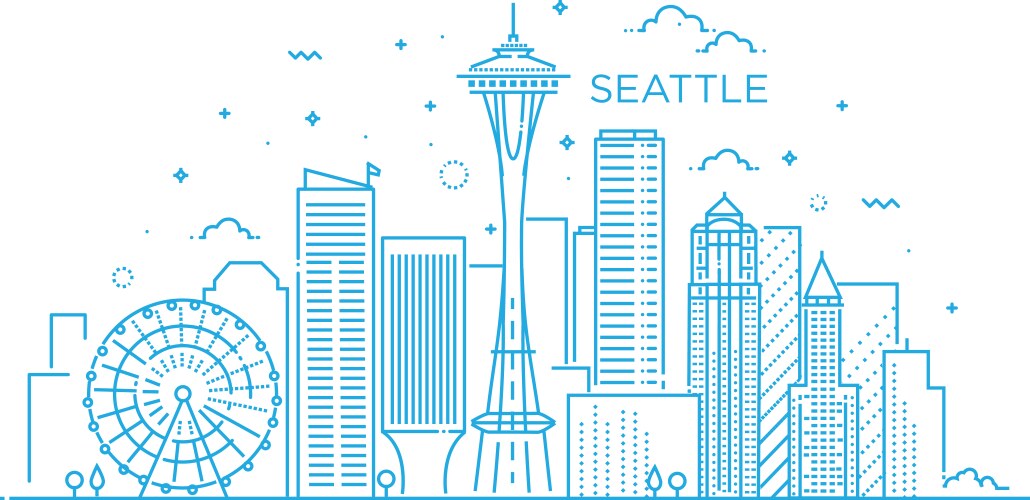 Seattle Skyline Flat Line Art Vector Image