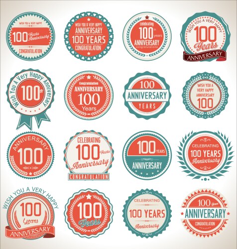 Anniversary retro badges 100 years vector image