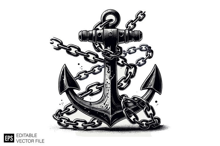 Vintage Anchor & Chain Tattoo Vector Image