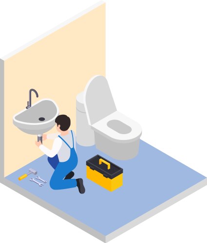 Bathroom renovation isometric composition vector image