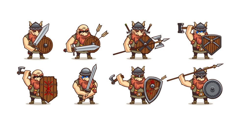 viking with different medieval weapon and armor vector image vector image