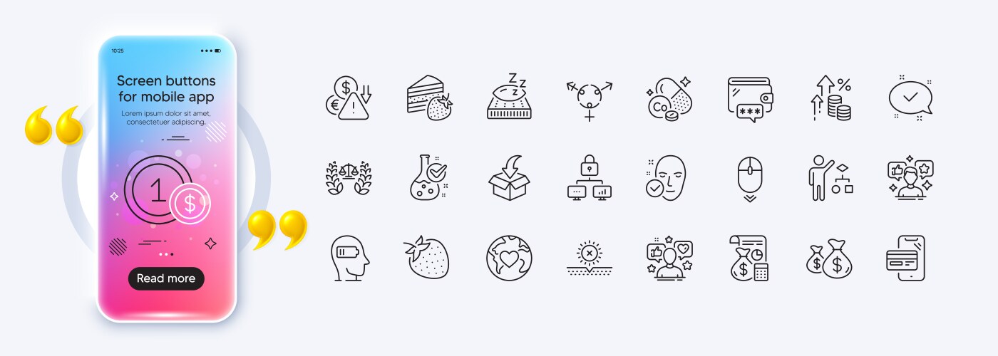 Wallet genders and algorithm line icons for web vector image