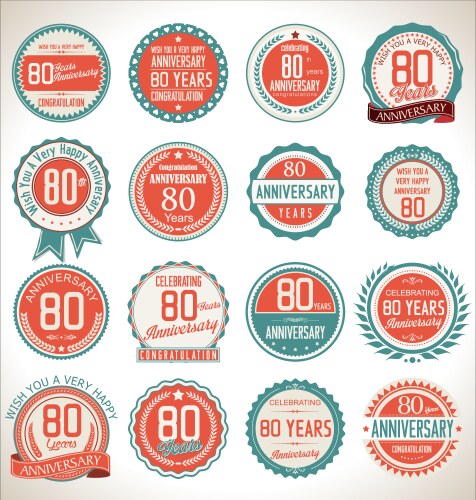 anniversary retro badges 80 years vector image