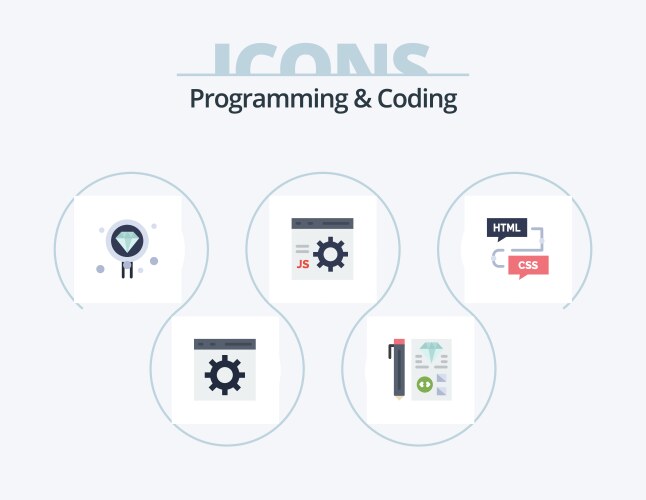 Programming and coding flat icon pack 5 vector image