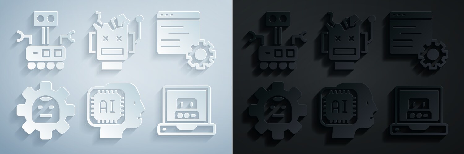 Set humanoid robot computer api interface vector image
