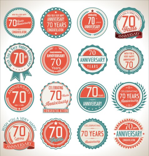 Anniversary retro badges 70 years vector image