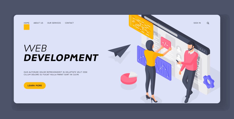 Programmers developing web software banner vector image