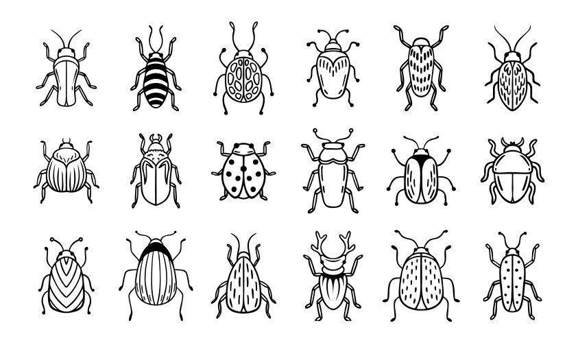 Cute Doodle Bug Icon Set Vector Image