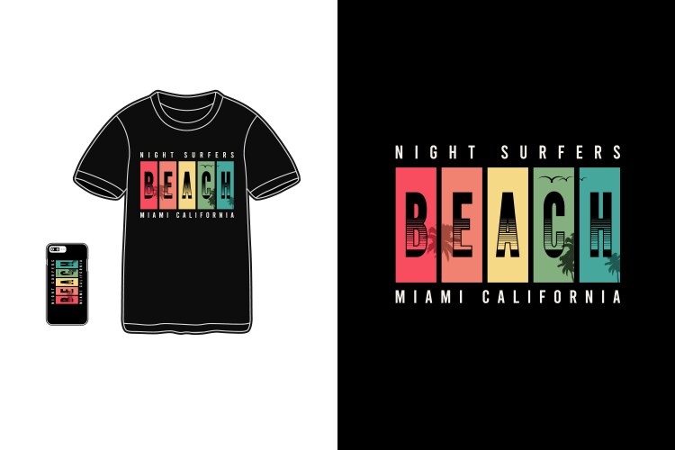 Night surfers beach miami californiat-shirt Vector Image