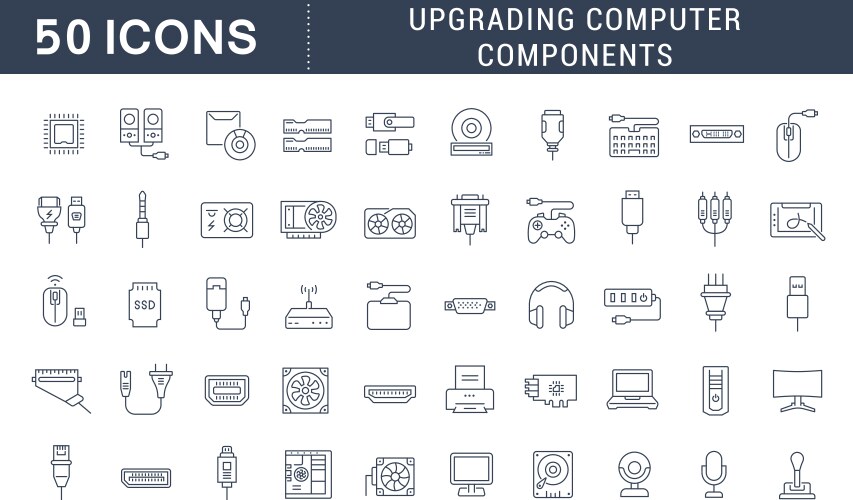 Set line icons upgrading computer components vector image