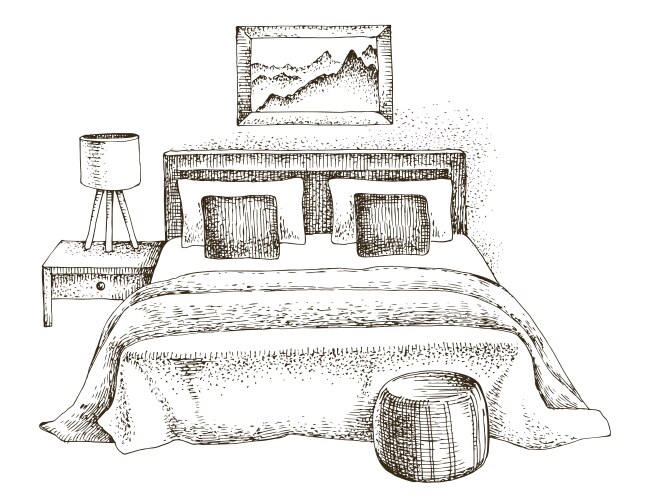 Cozy bedroom interior with bedside table and lamp Vector Image