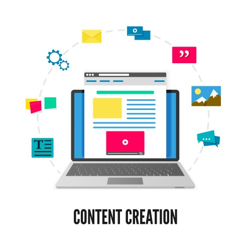 Content creation concept laptop with website vector image