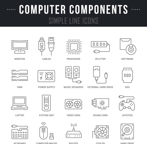 set line icons computer components vector image