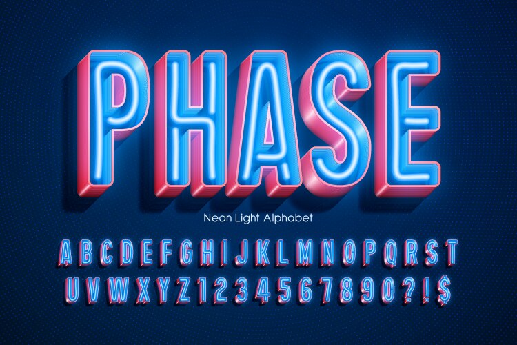 neon light 3d alphabet retro-futuristic original vector image