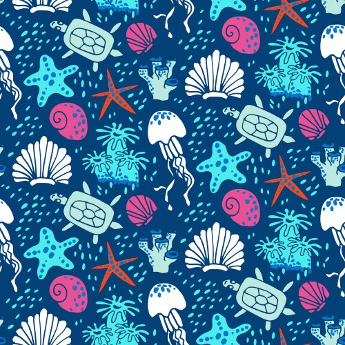 Blue background with sea shells Royalty Free Vector Image