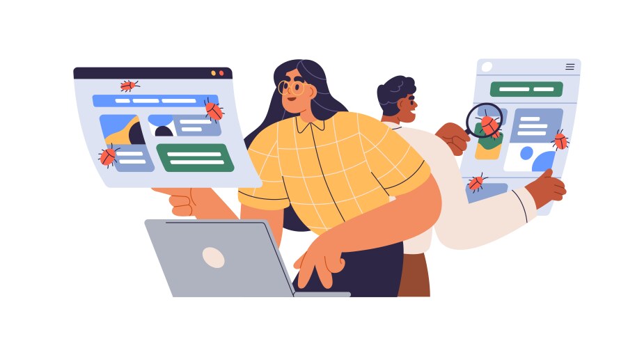 Software testing concept qa team finding vector image