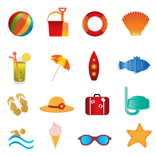 Tropical Beach Icons Vector Image