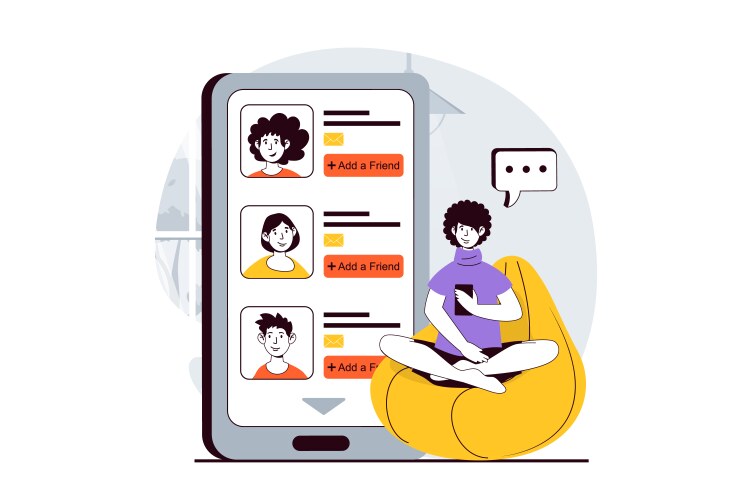 Social network concept with people scene in flat vector image