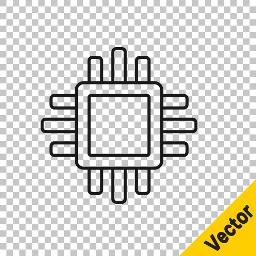 Black line computer processor with microcircuits vector image