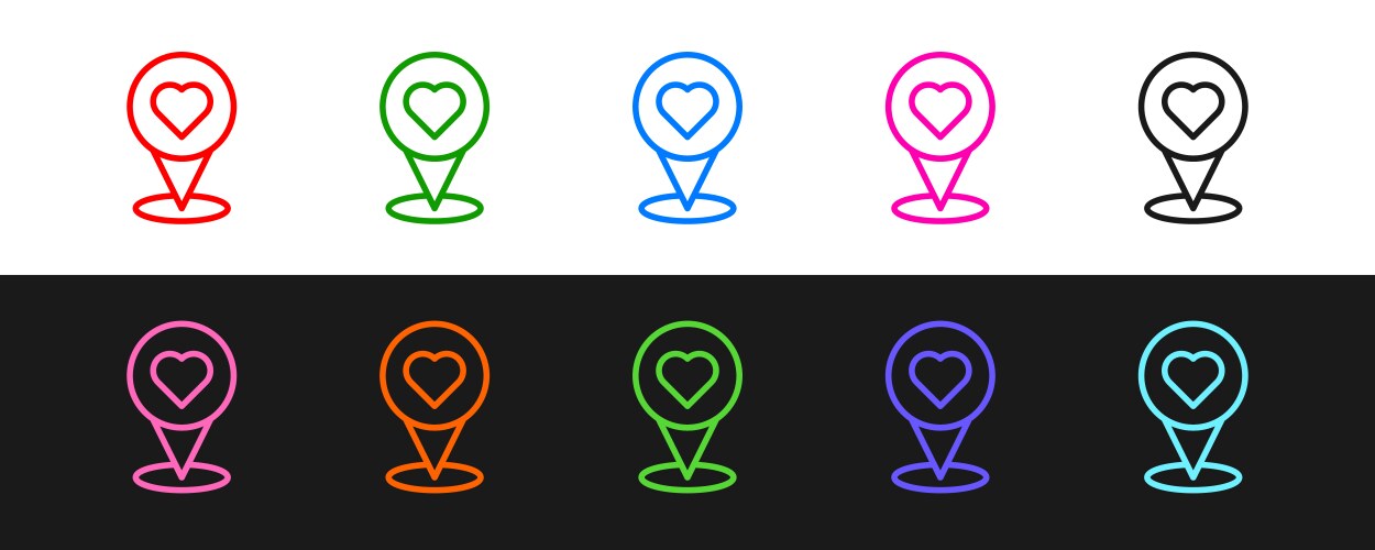 Set line map pointer with heart icon isolated vector image