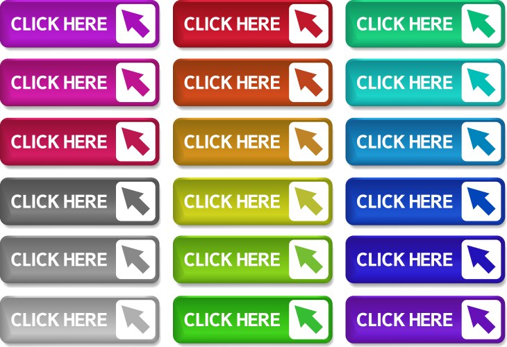 set of colorful buttons for web design click here vector