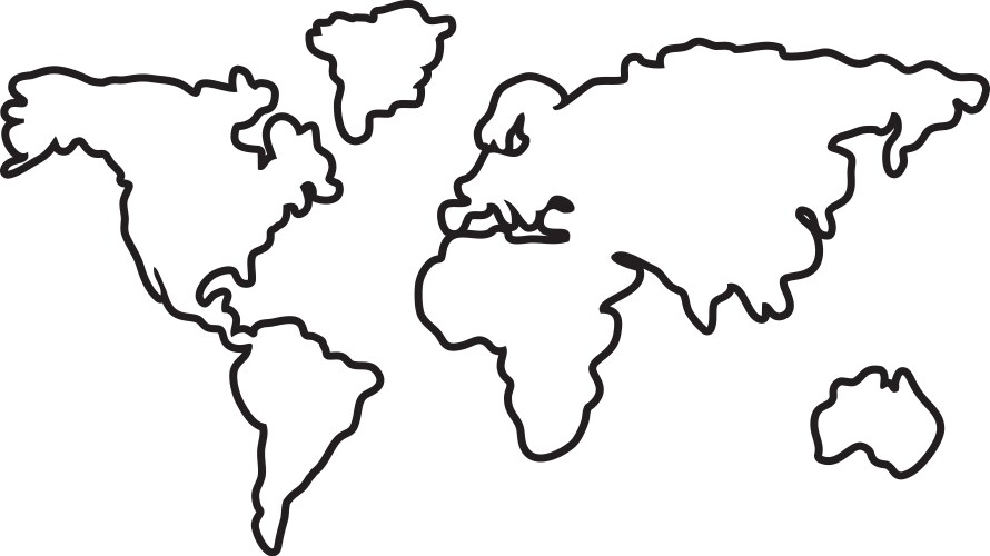 Worldwide map outline continents isolated black vector image