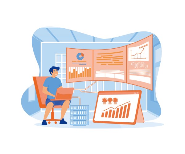Man working in data center room hosting server vector image