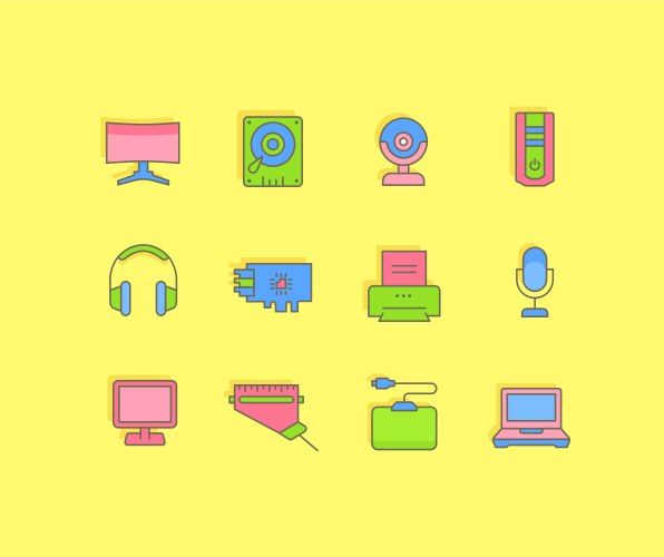 Set simple line icons upgrading computer vector image