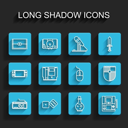 Set line computer keyboard game dice chest vector image